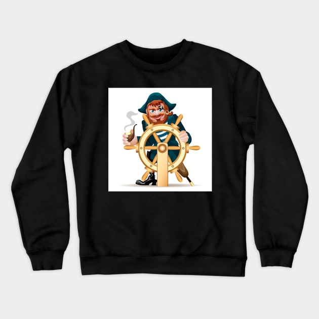 Pirat with a steering wheel Crewneck Sweatshirt by devaleta